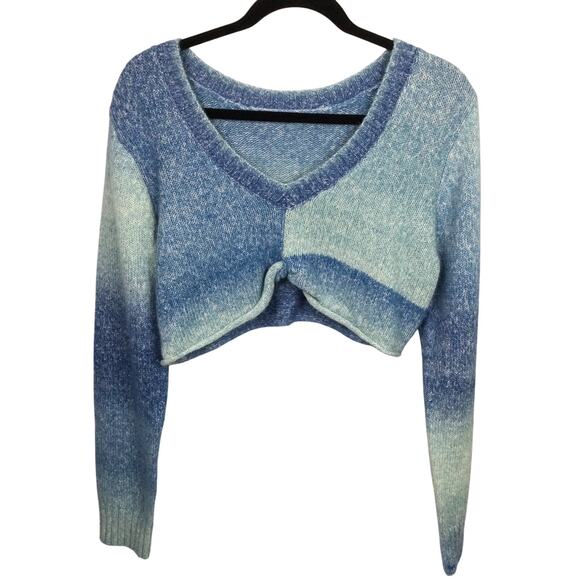 Aeropostale Color Block Y2K Twist Blue Knit V-Neck Festival Cropped Sweater XL - Picture 1 of 12